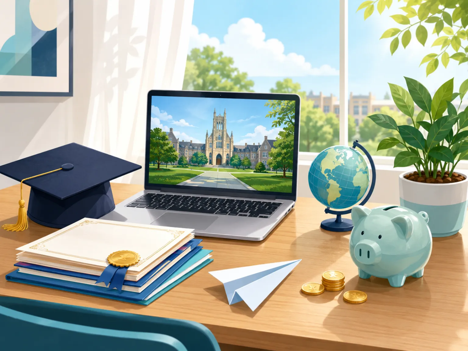 海外大学の返済不要奨学金と家庭の費用計画を考える保護者のイメージ